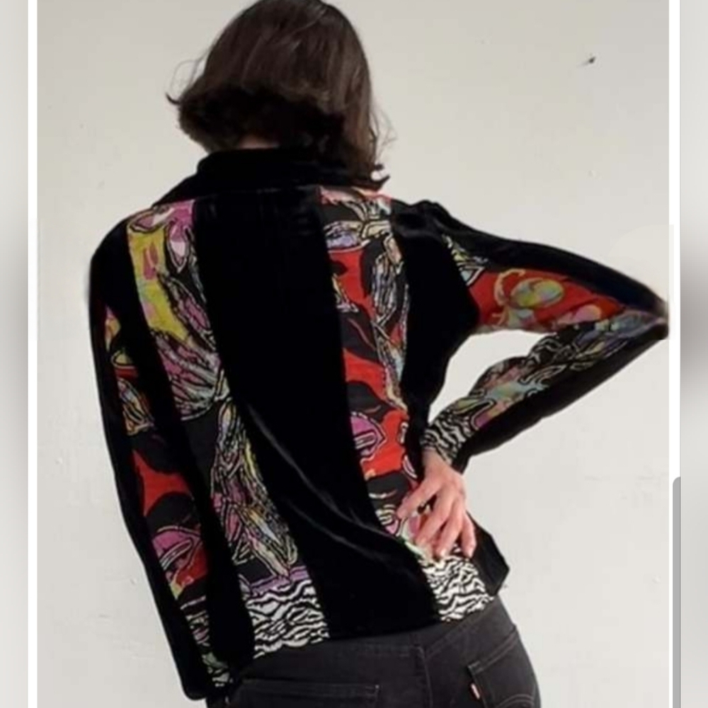 Alberto Makali Crop Velvet and Plise Cardigan Jacket Art to Wear Size M - Picture 3 of 14